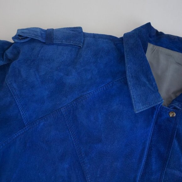 Vintage The Old Hide House Rotal Blue 100% Suede Leather Zip Up Collar Jacket M - Picture 12 of 14